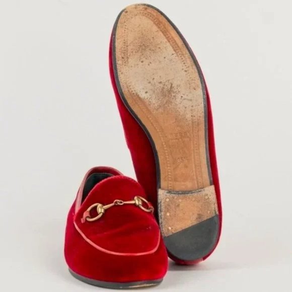 Gucci Jordaan Red Velvet Bit Loafers - Picture 4 of 6